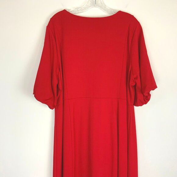 New J Jill Simple Elegance Puff Sleeves Dress In Red Cherry Size 2XL - Picture 7 of 16